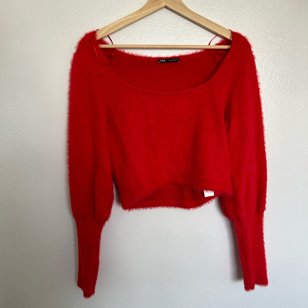 Fluffy Red Cropped Sweater